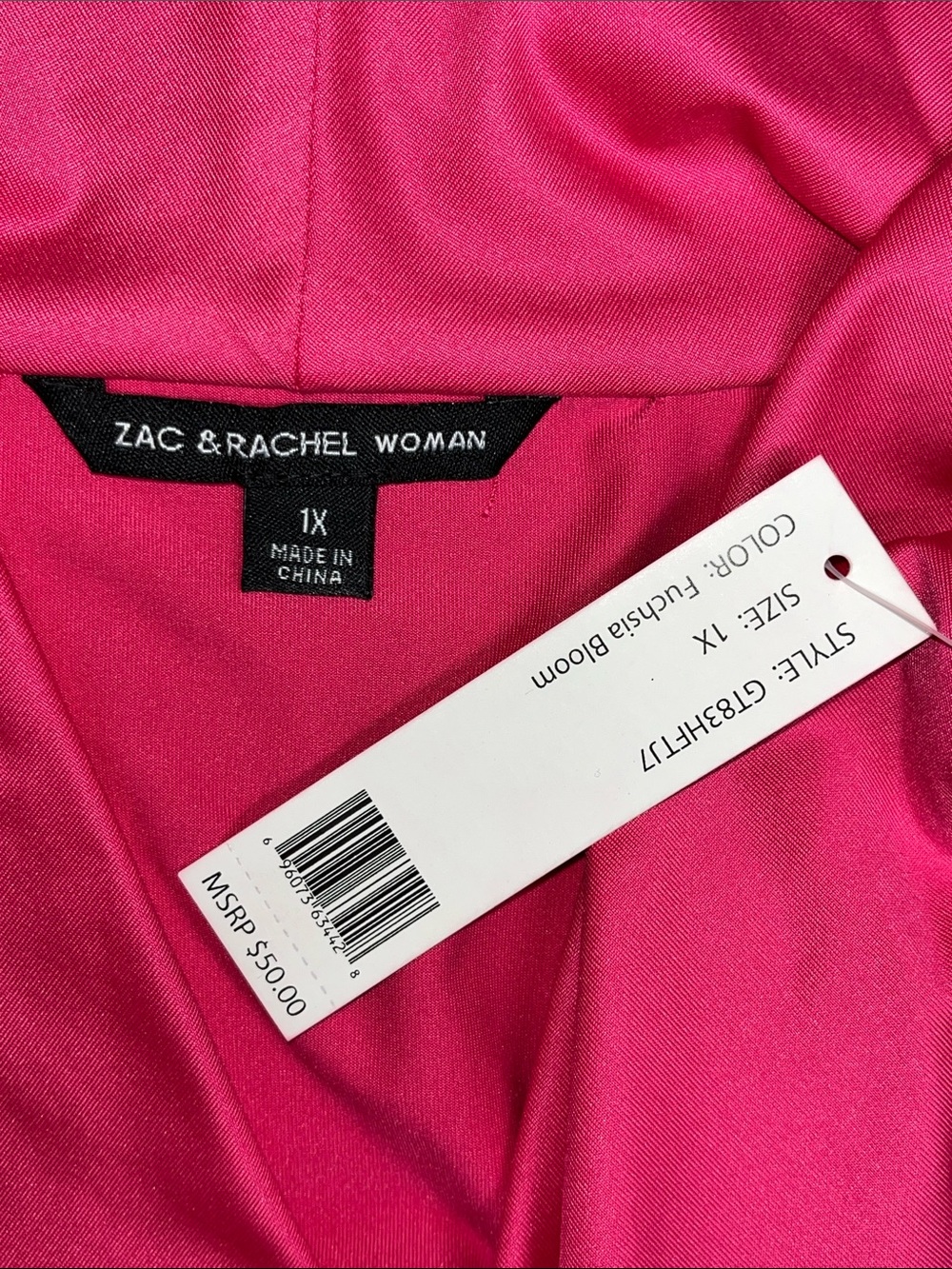 Zac & Rachel Woman NWT Size 1X Hot Pink Drape Cowl Neckline Blouse Top - Picture 4 of 4